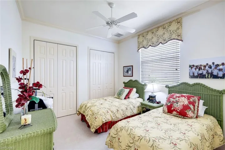 Guest Bedroom- 11x12 Shown with Twin Beds- Double Closets, Guest Bath Entry Also