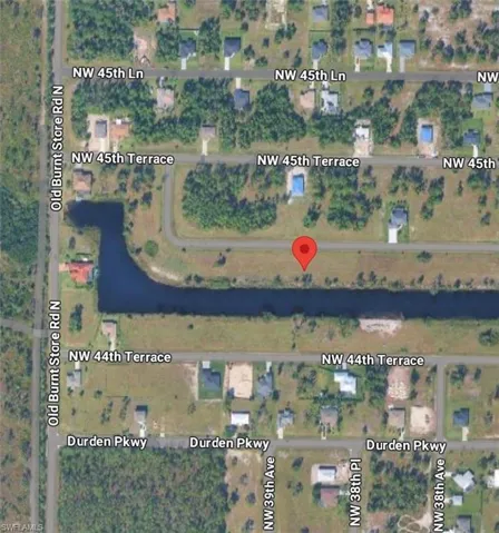 Aerial overview of property's location featuring property boundaries highlighted