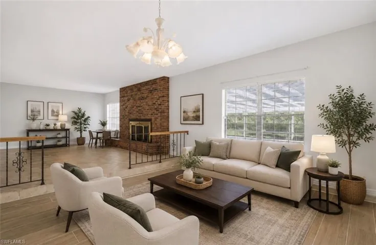 Living room staged with furniture.