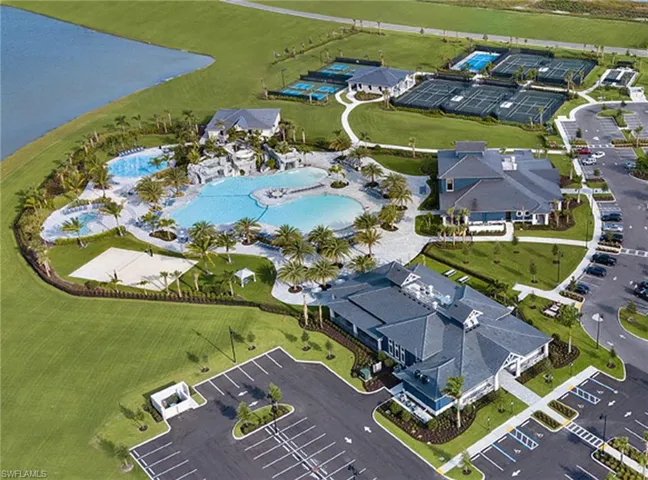 Aerial view of a pool