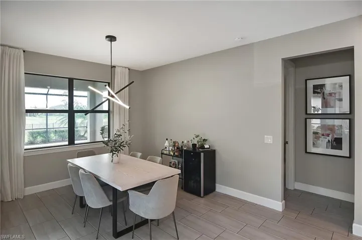 Dining area featuring a chandelier