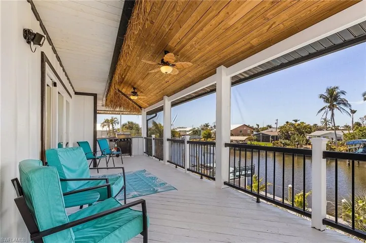 Upper deck overlooking pool and canal.