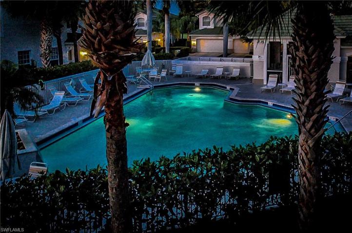 Night view of the pool area