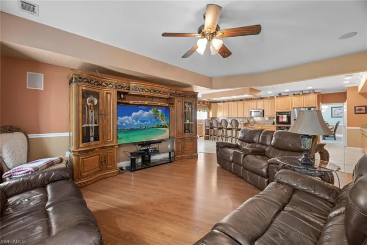 Family room looking into kitchen