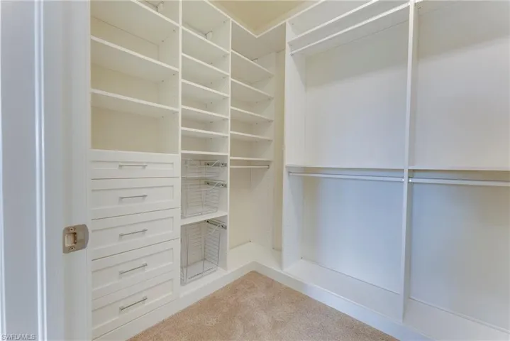 Walk in closet with light carpet