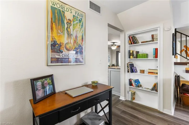You have a hidden storage area under the staircase that is a bookshelf!!