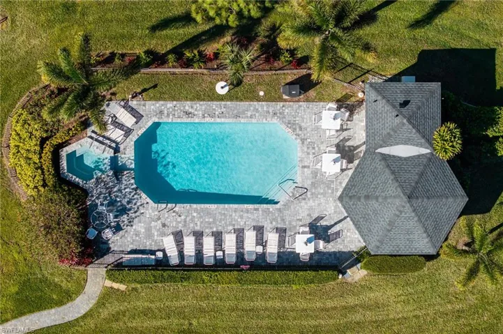 Drone / aerial view of a pool