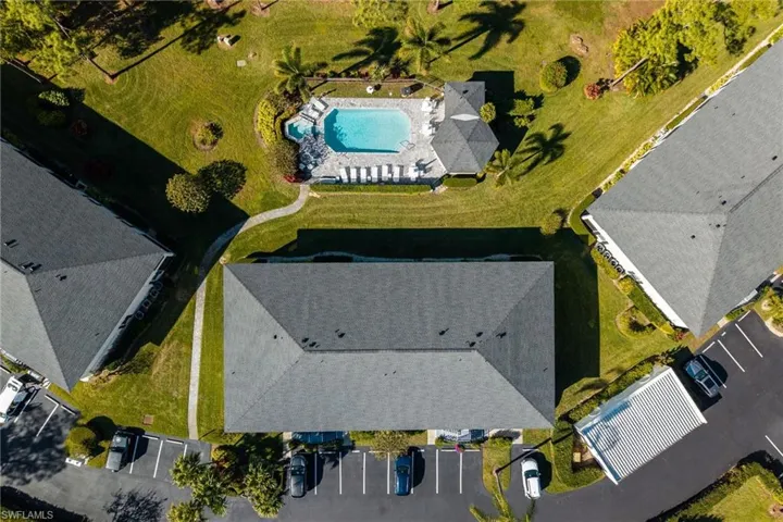 Drone / aerial view of a pool