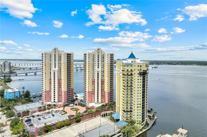 View of urban area with a large body of water
