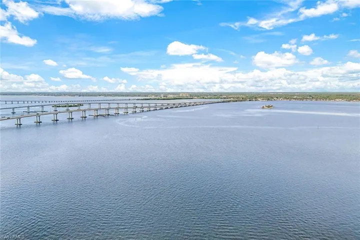 Water view featuring a notable bridge