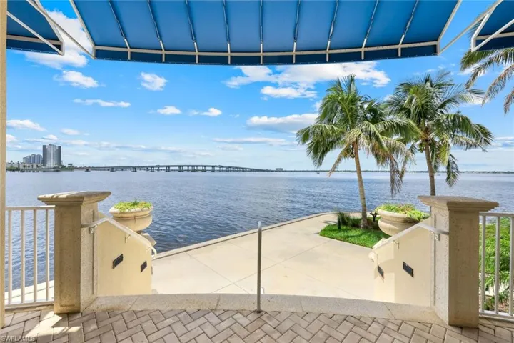 Water view featuring a notable bridge