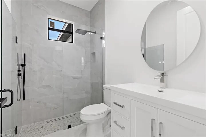 Bathroom toilet, and walk in shower