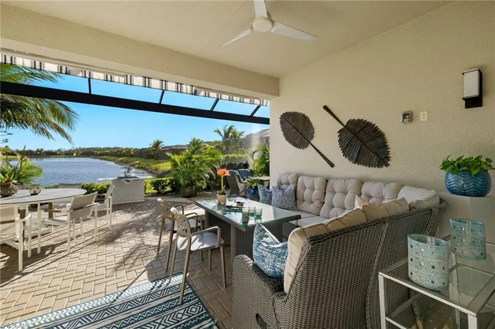 Retractable awning to provide shade! This space is great for entertaining (seats 20!) All outdoor furniture will convey! Enjoy!