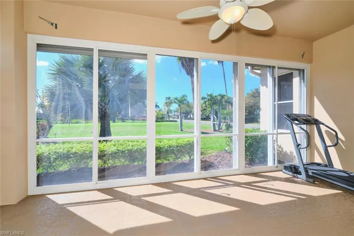 Exercise area with ceiling fan