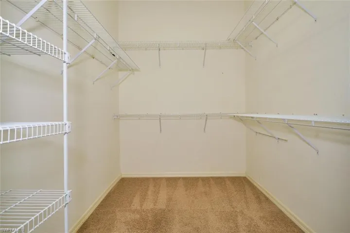 Walk in closet with light carpet