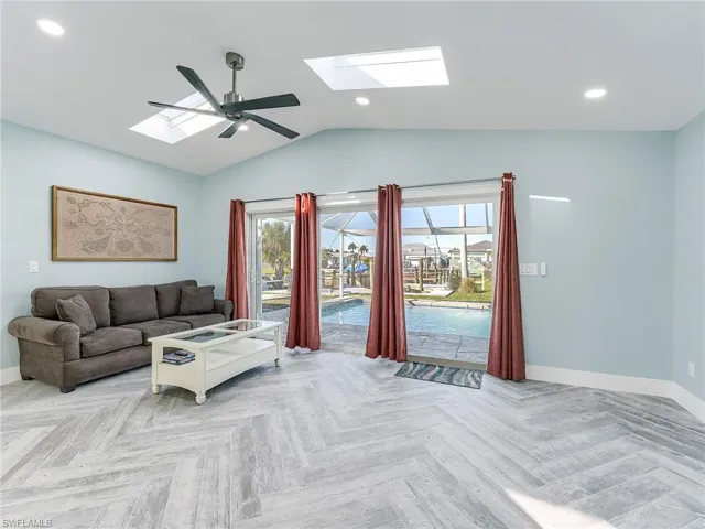 Den with views to pool and canal