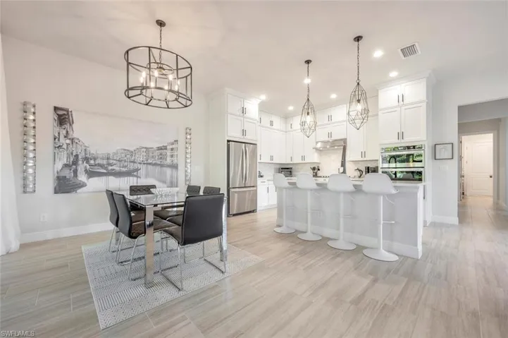 Dining room with an inviting chandelier