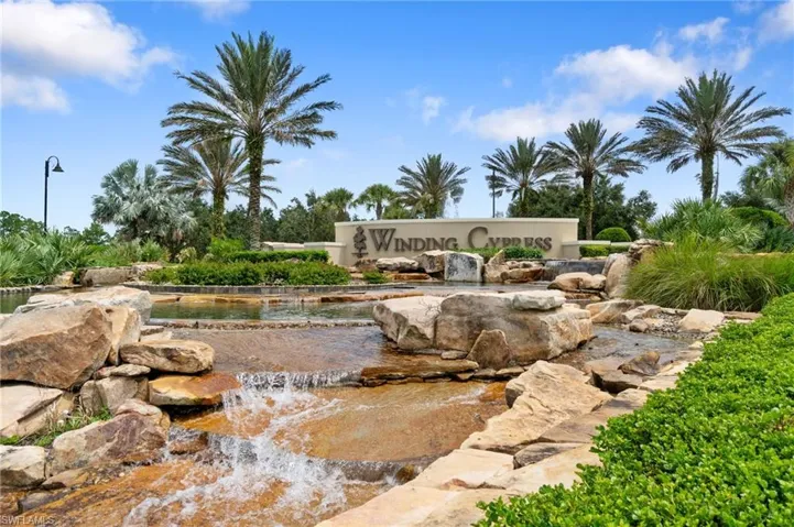Entrance to the guarded and gated community of Winding Cypress