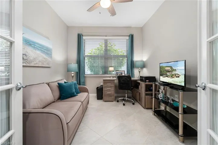 Office or den, Glass double doors with curtains for privacy if using as a third bedroom.