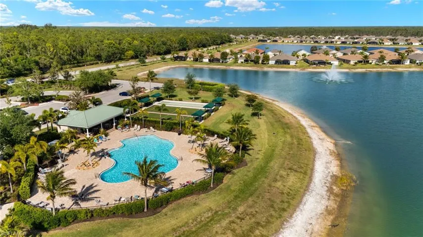 Aerial view of the community center which features two pools, gym, and more