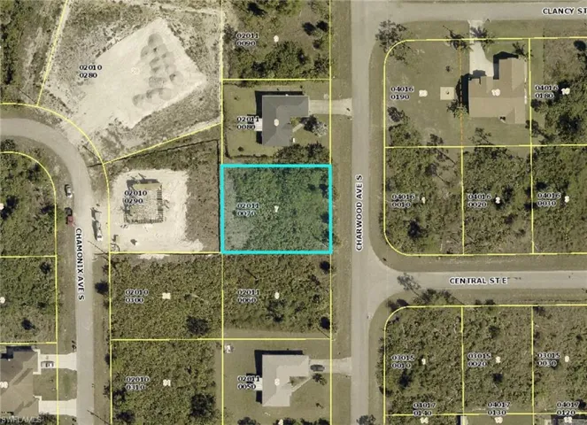 Aerial view of property's location featuring property parcel outlined