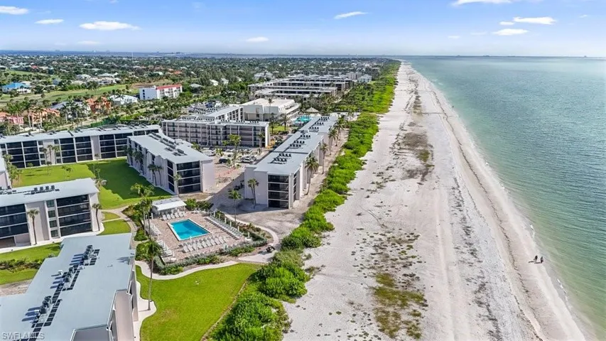 Bird's eye view of unending shoreline and a pool area