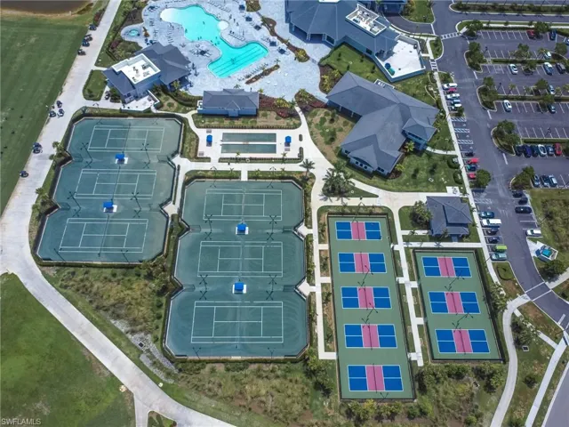 Aerial view of a pool