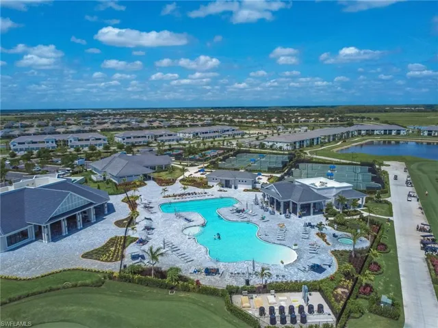 Drone / aerial view of a pool area