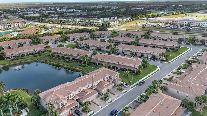 Aerial view of a nearby body of water