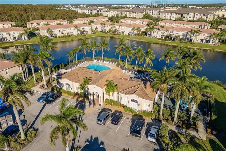 Aerial overview of property's location with a nearby body of water