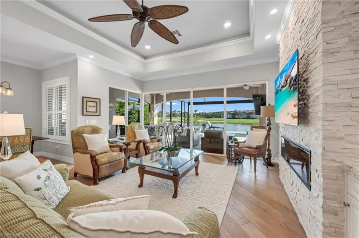 The beautifully-updated family room has spectacular views to the exterior....