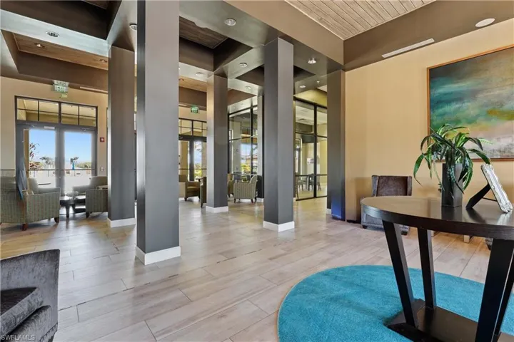 Community lobby featuring recessed lighting and a high ceiling