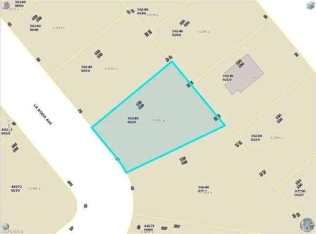 Lee County Property Appraiser parcel map. Acreage and dimensions are approximate; not a survey.