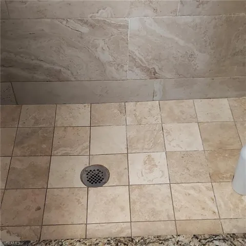 Detailed view of a tile shower