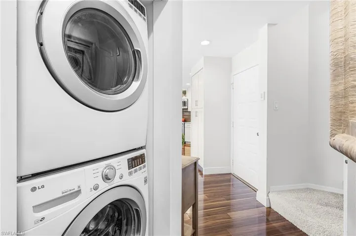 Laundry features full size LG washer and dryer.