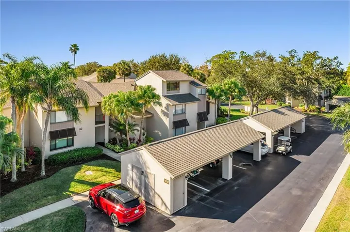Aerial view of the carports and the front elevation of the condos.