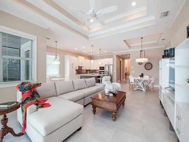Great room showing living room, dining room and kitchen.