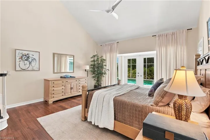 The primary bedroom is located on the opposite side of the home from the guest bedrooms.