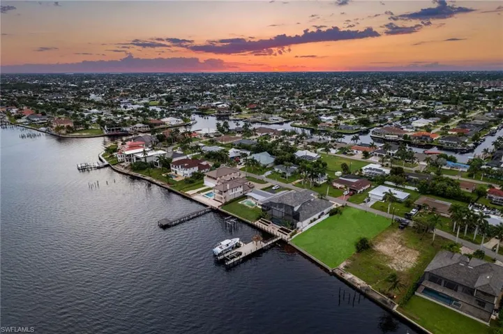 Aerial view at dusk with a water view
