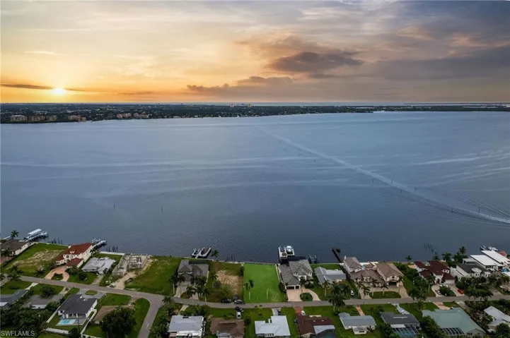 Aerial view at dusk with a water view