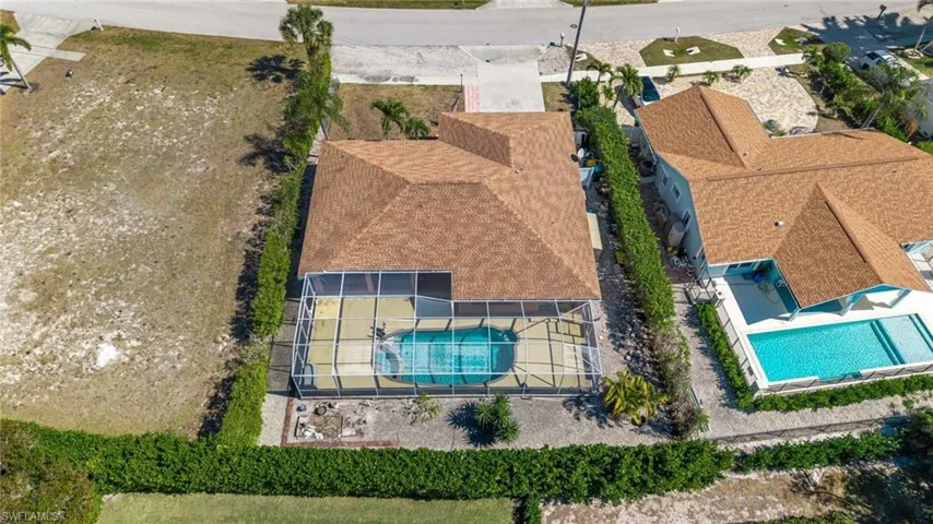 Drone / aerial view of a pool