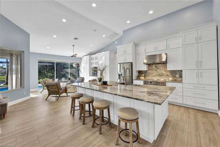 The oversized Quartzite island is a wonderful gathering place and thing of beauty.