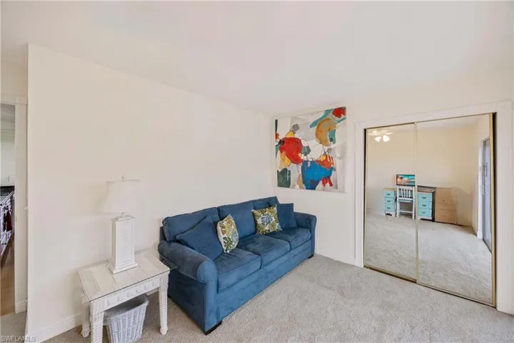Living room with carpet floors