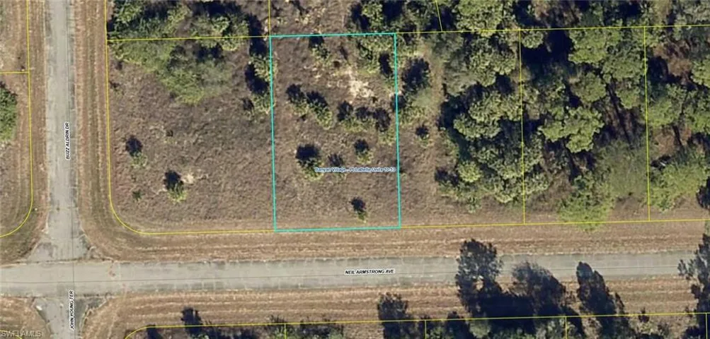Aerial map of property and surrounding area featuring property boundaries highlighted