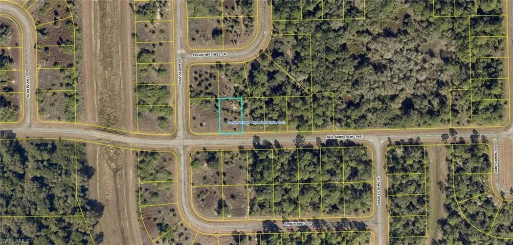 Aerial map of property and surrounding area with property parcel outlined