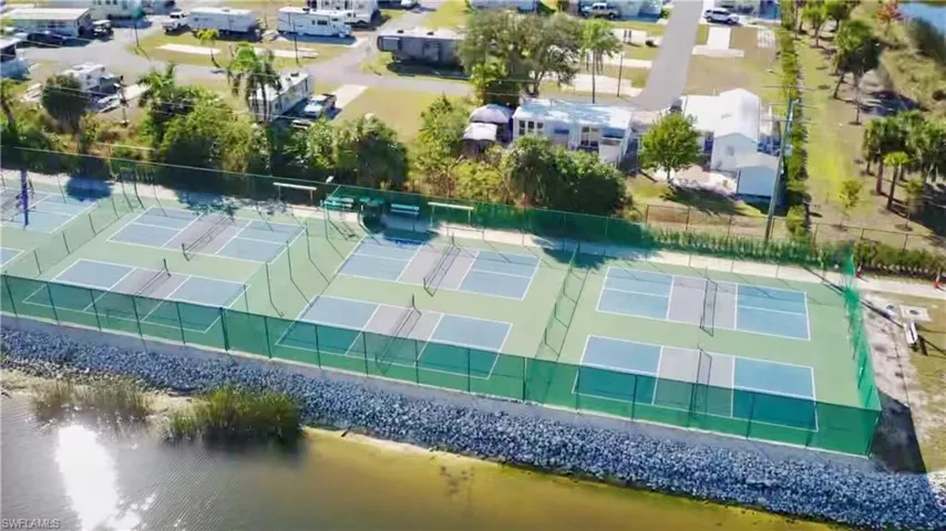 Aerial view of a nearby body of water