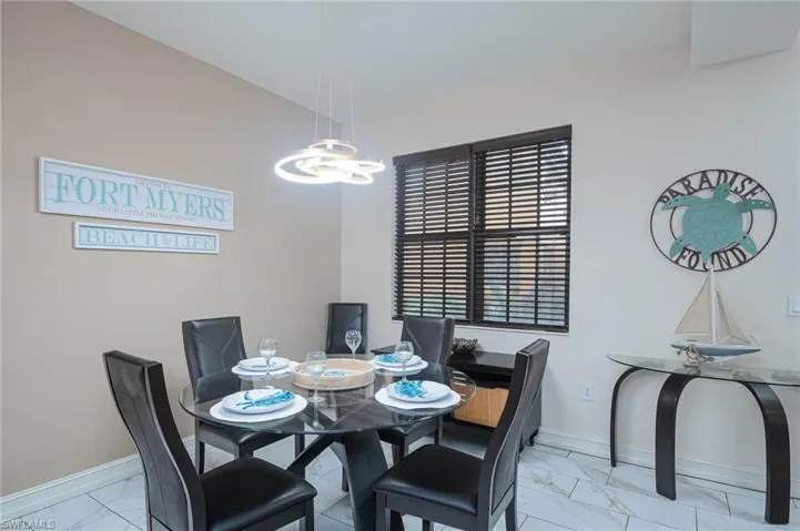 Dining room featuring a notable chandelier