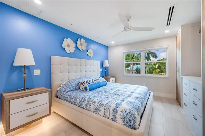 Bedroom featuring a ceiling fan and recessed lighting