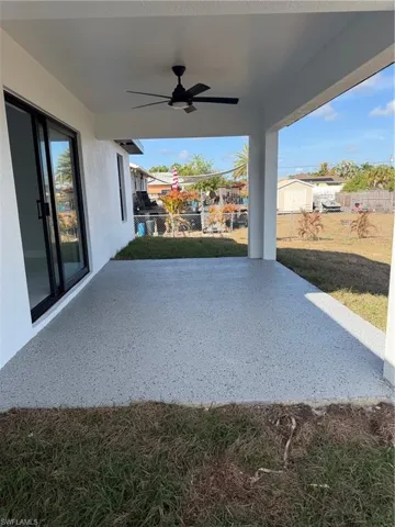 View of patio / terrace featuring a ceiling fan