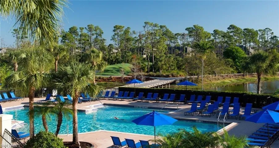 View of pool with a patio and a water view